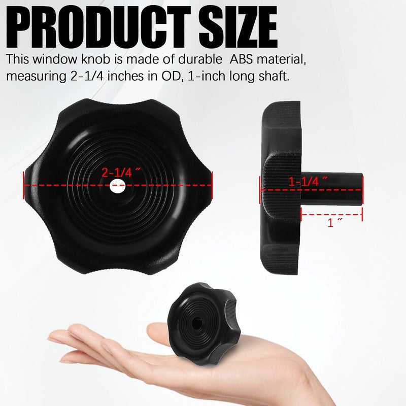 Aussio (3-Pack, Black 1" Shaft RV Window and Vent Knob Interior Hardware Camper Windows Replacement Trailer Knobs RV Window Latch Knob 2-1/4 Inch Diameter Plastic Windows Knobs - Image 2